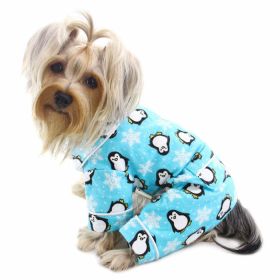 Penguins & Snowflake Flannel PJ with 2 Pockets (Turquoise) (Color: L, size: )
