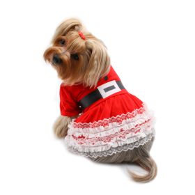 Lace Ruffles Puffy Sleeves Christmas Dress (Color: L, size: )