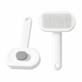 Pet Slicker Brush For Cats & Dogs, Self-Cleaning Grooming Brush With One-Click Hair Removal, Gentle Deshedding Tool For Long & Short Hair, Skin-F (Option: White)