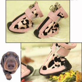 New Fashion PU Leopard Print Pet Shoes (Option: Pink-Size5)