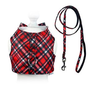 Red Plaid Harness Vest with Matching Leash (size: L)