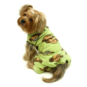 Silly Monkey Front Sleeveless Fleece Pajamas (Color: Lime, size: XL)