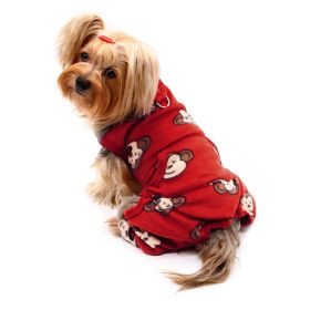 Silly Monkey Front Sleeveless Fleece Pajamas (Color: Burgundy, size: XL)