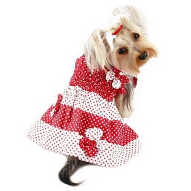 Red & White Polka Dots Sundress with Contrasting Flowers (Color: XL, size: )