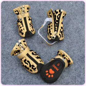 New Fashion PU Leopard Print Pet Shoes (Option: Gold-Size5)