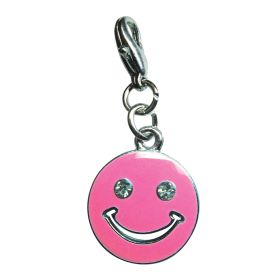 Happy Face with Sparkling Eyes Enamel Charm (Color: Pink, size: 5/8" diameter)