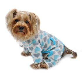 Blue & Gray Hearts Fleece Turtleneck Pajamas (Color: S, size: )