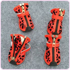 New Fashion PU Leopard Print Pet Shoes (Option: Red-Size5)