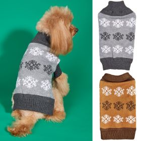 Snowflake Brown Gray Autumn And Winter New Dog Christmas Sweater (Option: Dark brown and grey-XL)